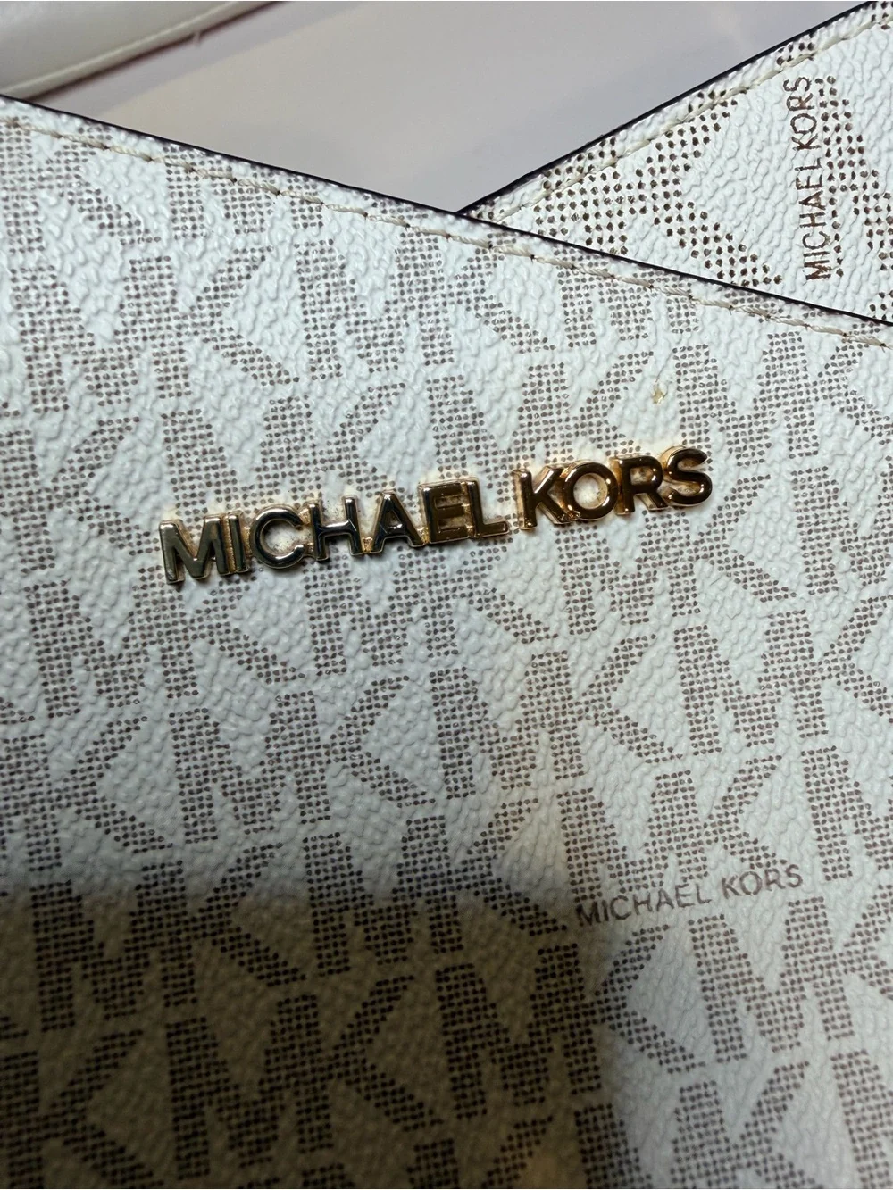 Michael Kors Cream & Brown MK Signature Tote with Gold Hardware